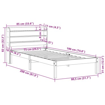 vidaXL Σκελετός Κρεβ. Χωρίς Στρώμα Λευκό 75x190cm Μασίφ Πεύκο 1 τεμ. - Μονό