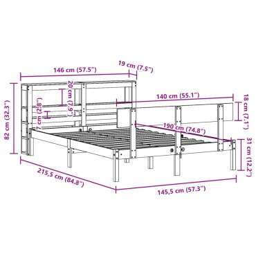 vidaXL Σκελετός Κρεβ. Χωρίς Στρώμα Λευκό 140x190 εκ Μασίφ Πεύκο