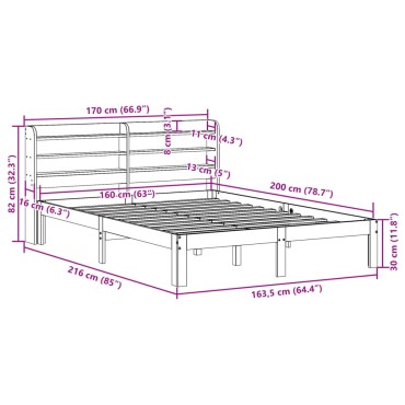 vidaXL Πλαίσιο Κρεβατιού με Κεφαλάρι 160x200 εκ. από Μασίφ Ξύλο Πεύκου