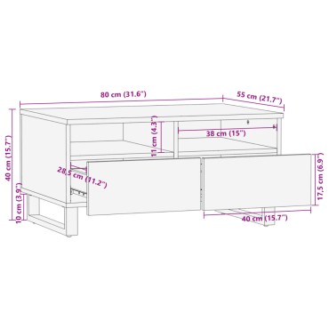 vidaXL Τραπεζάκι Σαλονιού Καφέ/Μαύρο 80x55x40cm Μασίφ Ξύλο Μάνγκο 1 τεμ.