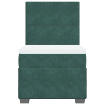 vidaXL Κρεβάτι Boxspring με Στρώμα Σκούρο Πράσινο 90x200 εκ. Βελούδινο