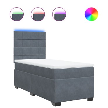vidaXL Κρεβάτι Boxspring με Στρώμα Σκούρο Γκρι 90x200cm Βελούδινο 1 τεμ. - Μονό