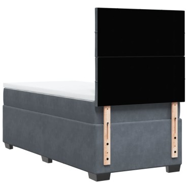 vidaXL Κρεβάτι Boxspring με Στρώμα Σκούρο Γκρι 90x200cm Βελούδινο 1 τεμ. - Μονό