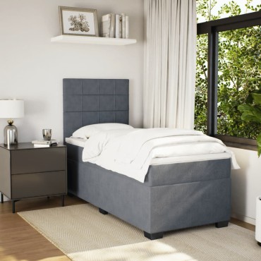 vidaXL Κρεβάτι Boxspring με Στρώμα Σκούρο Γκρι 90x200cm Βελούδινο 1 τεμ. - Μονό