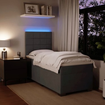 vidaXL Κρεβάτι Boxspring με Στρώμα Σκούρο Γκρι 90x200cm Βελούδινο 1 τεμ. - Μονό