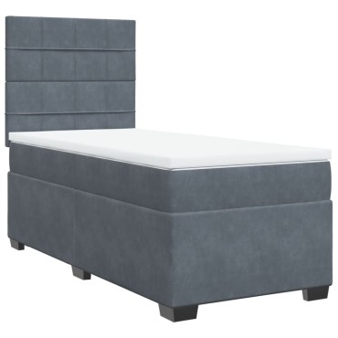 vidaXL Κρεβάτι Boxspring με Στρώμα Σκούρο Γκρι 90x200cm Βελούδινο 1 τεμ. - Μονό