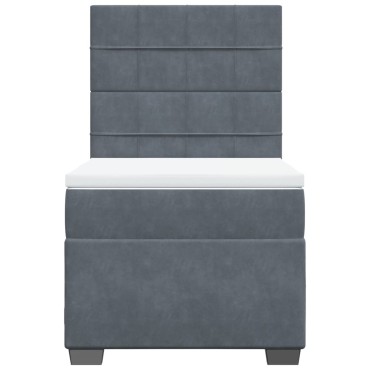 vidaXL Κρεβάτι Boxspring με Στρώμα Σκούρο Γκρι 90x200cm Βελούδινο 1 τεμ. - Μονό