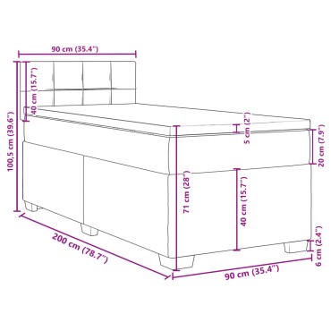 vidaXL Κρεβάτι Boxspring με Στρώμα Σκούρο Γκρι 90x200 εκ. Βελούδινο
