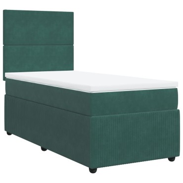 vidaXL Κρεβάτι Boxspring με Στρώμα Σκούρο Πράσινο 90x190 εκ. Βελούδινο