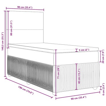 vidaXL Κρεβάτι Boxspring με Στρώμα Σκούρο Πράσινο 90x190 εκ. Βελούδινο