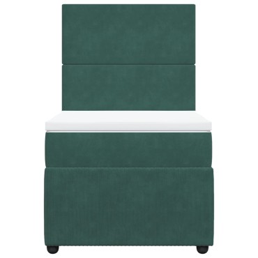 vidaXL Κρεβάτι Boxspring με Στρώμα Σκούρο Πράσινο 90x190 εκ. Βελούδινο