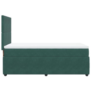vidaXL Κρεβάτι Boxspring με Στρώμα Σκούρο Πράσινο 90x190 εκ. Βελούδινο