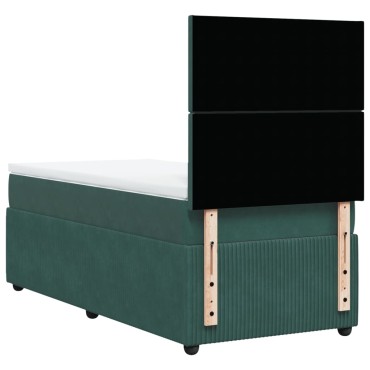 vidaXL Κρεβάτι Boxspring με Στρώμα Σκούρο Πράσινο 90x190 εκ. Βελούδινο