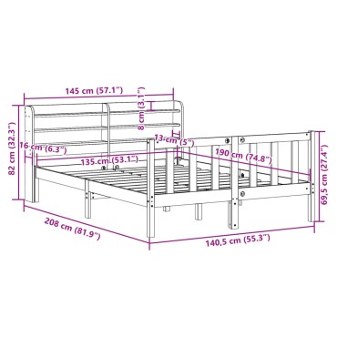 vidaXL Σκελετός Κρεβ. Χωρίς Στρώμα Λευκό 140x190 εκ Μασίφ Πεύκο