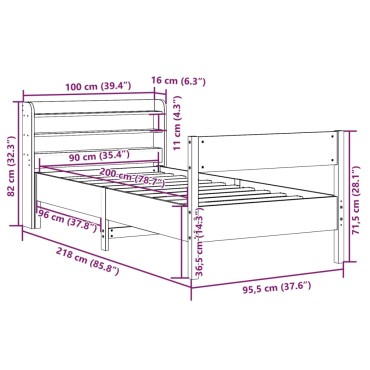 vidaXL Σκελετός Κρεβ. Χωρίς Στρώμα Καφέ Κεριού 90x200 εκ Μασίφ Πεύκο