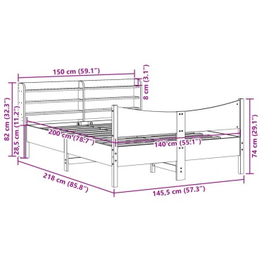 vidaXL Πλαίσιο Κρεβατιού με Κεφαλάρι Λευκό 140x200 εκ. από Μασίφ Πεύκο