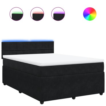 vidaXL Κρεβάτι Boxspring με Στρώμα Μαύρο 140x200cm Βελούδινο 1 τεμ. - Διπλό