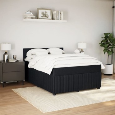 vidaXL Κρεβάτι Boxspring με Στρώμα Μαύρο 140x200cm Βελούδινο 1 τεμ. - Διπλό