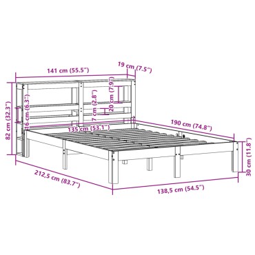 vidaXL Σκελετός Κρεβ. Χωρίς Στρώμα Καφέ Κεριού 135x190 εκ Μασίφ Πεύκο