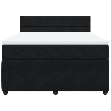vidaXL Κρεβάτι Boxspring με Στρώμα Μαύρο 140x200cm Βελούδινο 1 τεμ. - Διπλό