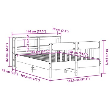 vidaXL Σκελετός Κρεβ. Χωρίς Στρώμα Λευκό 140x190cm Μασίφ Πεύκο 1 τεμ. - Διπλό