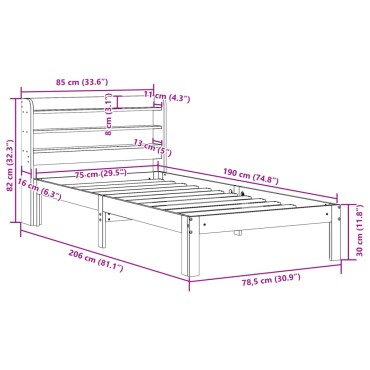 vidaXL Πλαίσιο Κρεβατιού Κεφαλάρι 75x190εκ. Μασίφ Πεύκο
