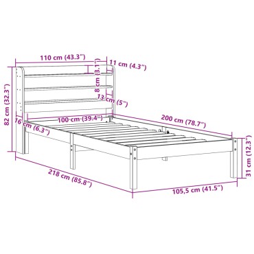 vidaXL Σκελετός Κρεβατιού Χωρίς Στρώμα Λευκό 100x200 εκ. Μασίφ Πεύκο