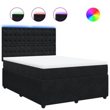 vidaXL Κρεβάτι Boxspring με Στρώμα Μαύρο 140x200cm Βελούδινο 1 τεμ. - Διπλό