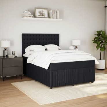 vidaXL Κρεβάτι Boxspring με Στρώμα Μαύρο 140x200cm Βελούδινο 1 τεμ. - Διπλό
