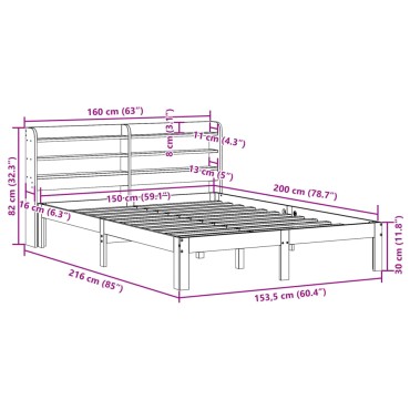 vidaXL Πλαίσιο Κρεβατιού Κεφαλάρι Λευκό 150x200εκ Μασίφ Πεύκο
