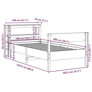 vidaXL Σκελετός Κρεβατιού Χωρίς Στρώμα 100x200cm Μασίφ Πεύκο 1 τεμ. - Μονό