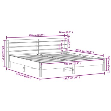 vidaXL Σκελετός Κρεβ. Χωρίς Στρώμα Καφέ Κεριού 180x200cm Μασίφ Πεύκο 1 τεμ. - Διπλό