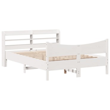 vidaXL Πλαίσιο Κρεβατιού με Κεφαλάρι Λευκό 160x200cm από Μασίφ Πεύκο 1 τεμ. - Διπλό