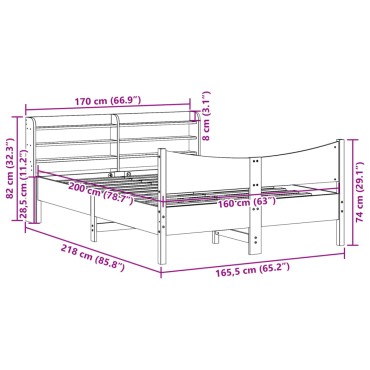 vidaXL Πλαίσιο Κρεβατιού με Κεφαλάρι Λευκό 160x200cm από Μασίφ Πεύκο 1 τεμ. - Διπλό