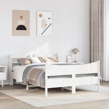 vidaXL Πλαίσιο Κρεβατιού με Κεφαλάρι Λευκό 160x200cm από Μασίφ Πεύκο 1 τεμ. - Διπλό