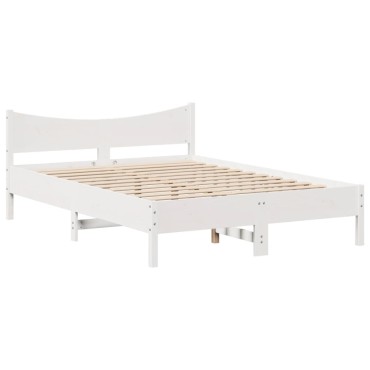 vidaXL Πλαίσιο Κρεβατιού με Κεφαλάρι Λευκό 160x200cm από Μασίφ Πεύκο 1 τεμ. - Διπλό