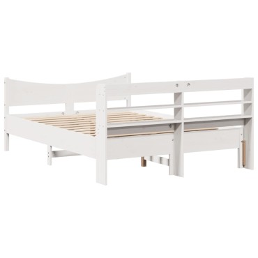 vidaXL Πλαίσιο Κρεβατιού με Κεφαλάρι Λευκό 160x200cm από Μασίφ Πεύκο 1 τεμ. - Διπλό