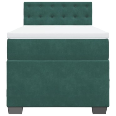 vidaXL Κρεβάτι Boxspring με Στρώμα Σκούρο Πράσινο 90x200 εκ. Βελούδινο