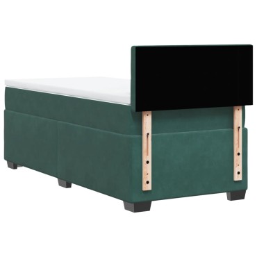 vidaXL Κρεβάτι Boxspring με Στρώμα Σκούρο Πράσινο 90x200 εκ. Βελούδινο