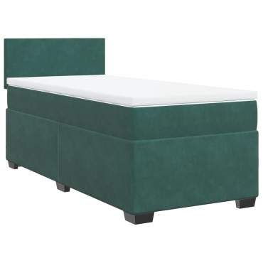 vidaXL Κρεβάτι Boxspring με Στρώμα Σκούρο Πράσινο 90x200 εκ. Βελούδινο