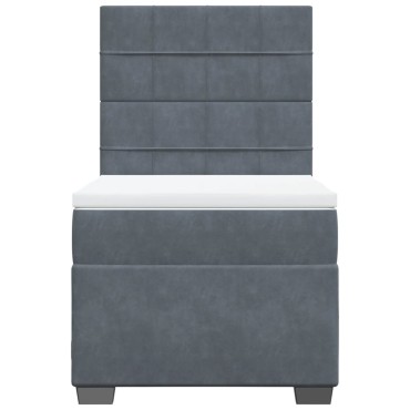 vidaXL Κρεβάτι Boxspring με Στρώμα Σκούρο Γκρι 90x200 εκ. Βελούδινο
