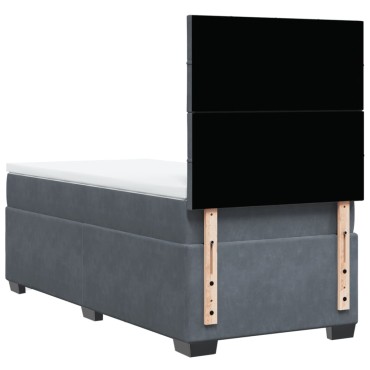 vidaXL Κρεβάτι Boxspring με Στρώμα Σκούρο Γκρι 90x200 εκ. Βελούδινο