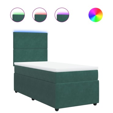 vidaXL Κρεβάτι Boxspring με Στρώμα Σκούρο Πράσινο 90x190 εκ. Βελούδινο