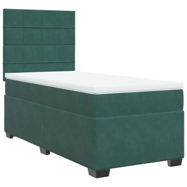 vidaXL Κρεβάτι Boxspring με Στρώμα Σκούρο Πράσινο 90x200 εκ. Βελούδινο