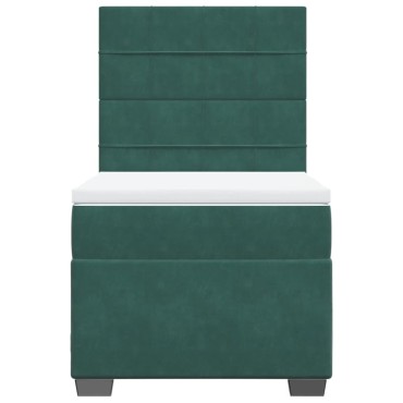 vidaXL Κρεβάτι Boxspring με Στρώμα Σκούρο Πράσινο 90x200 εκ. Βελούδινο