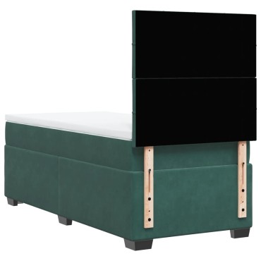 vidaXL Κρεβάτι Boxspring με Στρώμα Σκούρο Πράσινο 90x200 εκ. Βελούδινο