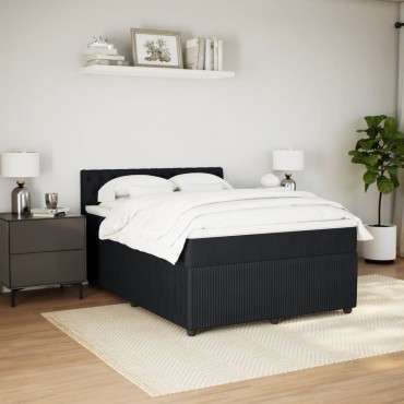 vidaXL Κρεβάτι Boxspring με Στρώμα Μαύρο 140x200cm Βελούδινο 1 τεμ. - Διπλό