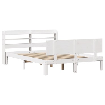 vidaXL Πλαίσιο Κρεβατιού με Κεφαλάρι Λευκό 135x190cm Μασίφ Πεύκου 1 τεμ. - Μονό