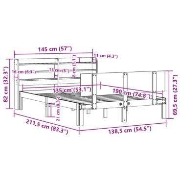 vidaXL Πλαίσιο Κρεβατιού με Κεφαλάρι Λευκό 135x190cm Μασίφ Πεύκου 1 τεμ. - Μονό