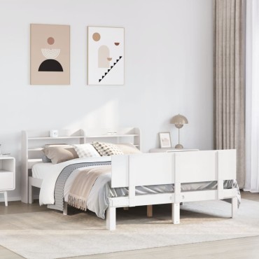 vidaXL Πλαίσιο Κρεβατιού με Κεφαλάρι Λευκό 135x190cm Μασίφ Πεύκου 1 τεμ. - Μονό
